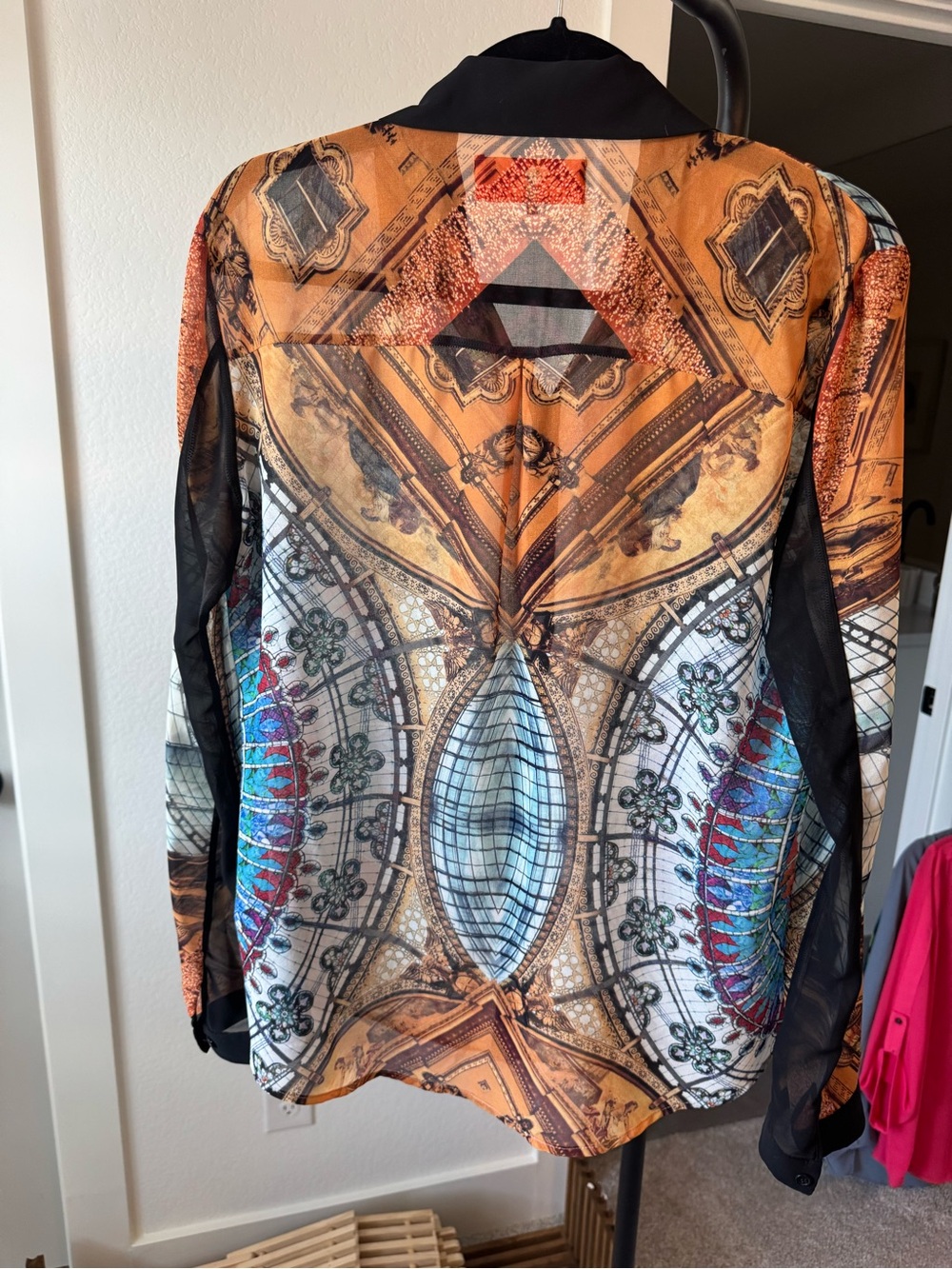 Clover Canyon Mosaic Print Button-Up Blouse - Black, Purple, Tan - Picture 5 of 7